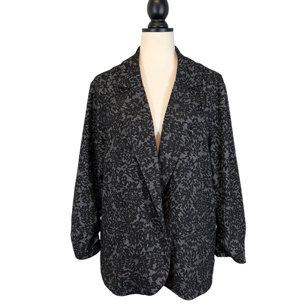 GNW Black Gray Jacket Open Front 3/4 Ruched Sleeve Size XL B34#56